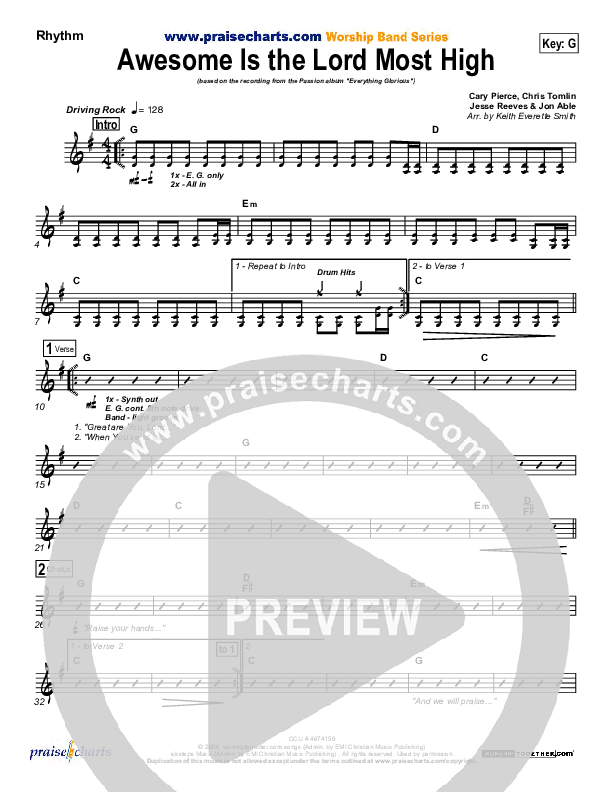 Awesome Is The Lord Most High Rhythm Chart (Chris Tomlin / Passion)