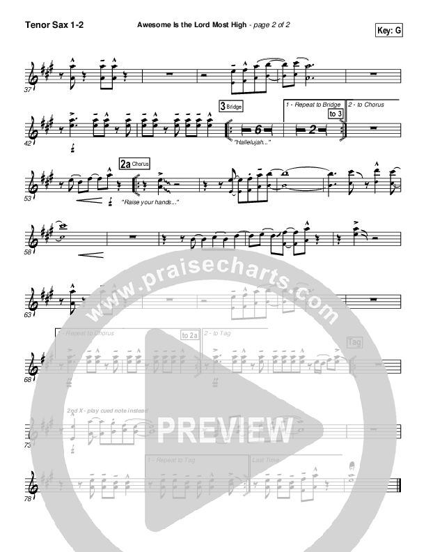 Awesome Is The Lord Most High Tenor Sax 1/2 (Chris Tomlin / Passion)