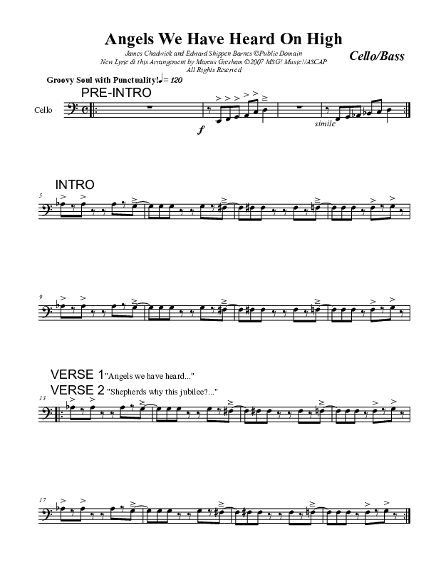 Angels We Have Heard On High Cello/Bass (Marcus Gresham)
