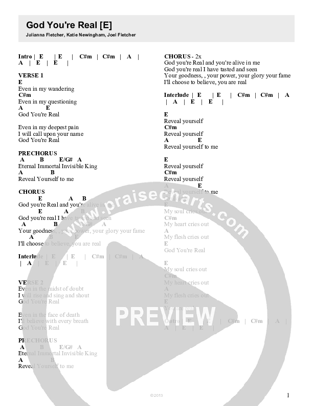 God You're Real Chords & Lyrics (Julianna Fletcher / Joel Fletcher)