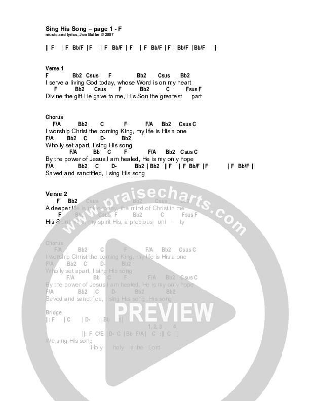 Sing His Song Chords & Lyrics (Jon Buller)