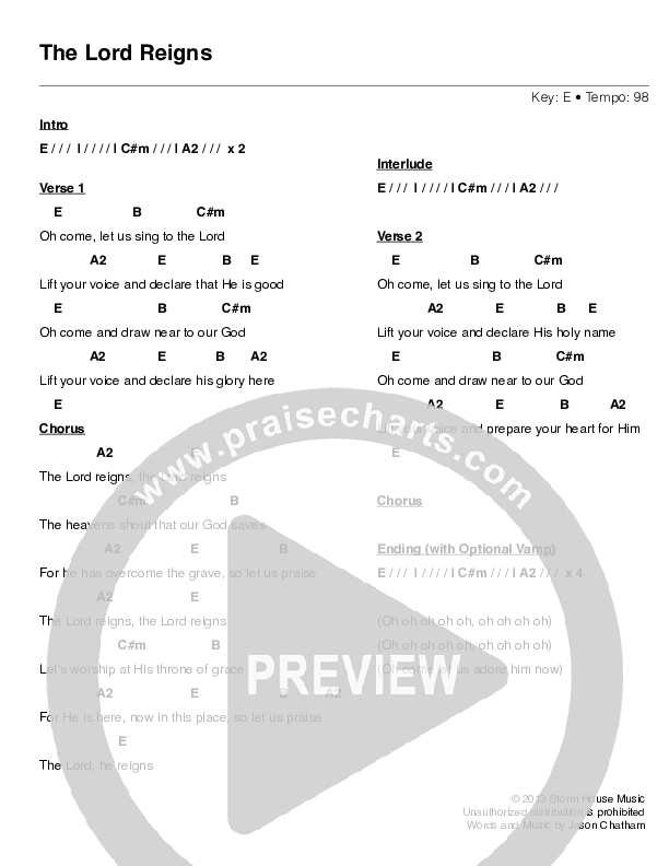 The Lord Reigns Chords & Lyrics (Jason Chatham)