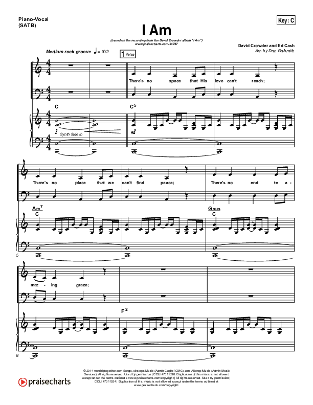 I Am Piano/Vocal (SATB) (David Crowder)