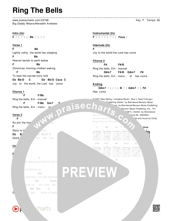 Ring The Bells Chords & Lyrics (Big Daddy Weave / Meredith Andrews)