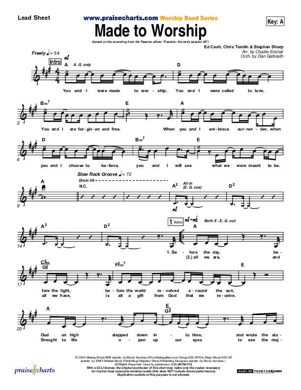 Made To Worship Lead Sheet (Chris Tomlin / Passion)