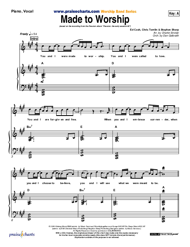 Made To Worship Piano/Vocal (SATB) (Chris Tomlin / Passion)