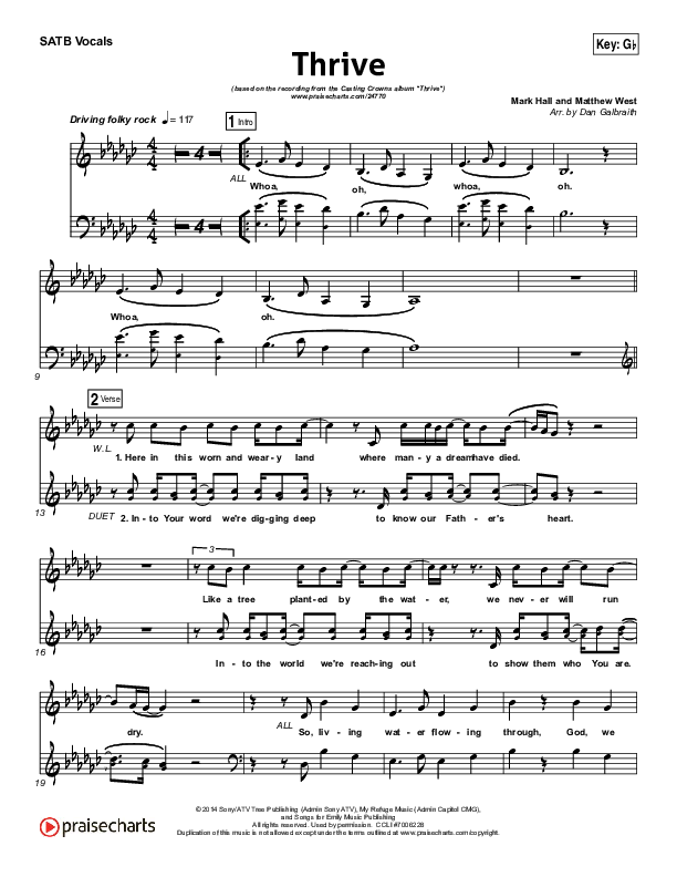 Thrive Choir Sheet (SATB) (Print Only) (Casting Crowns)
