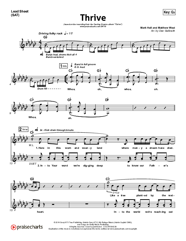 Thrive Lead Sheet (Print Only) (Casting Crowns)