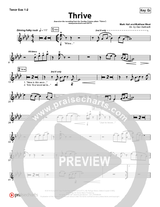 Thrive Tenor Sax 1/2 (Casting Crowns)
