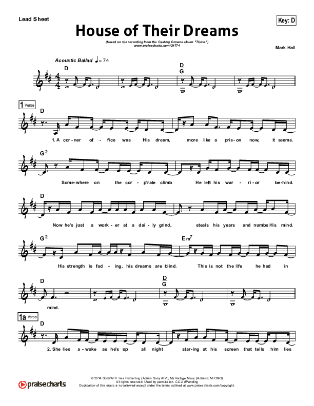 House Of Their Dreams Lead Sheet (Casting Crowns)