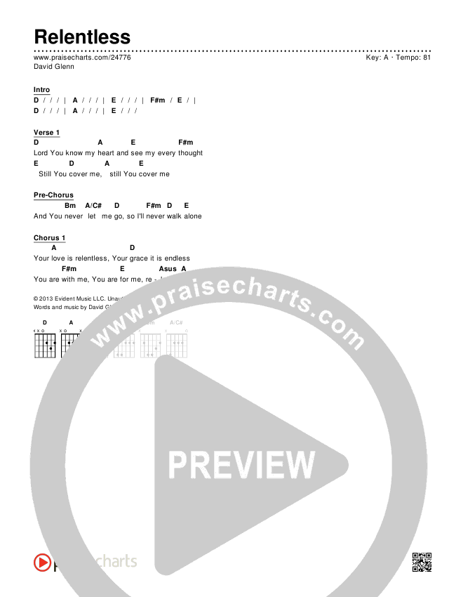 Relentless Chords & Lyrics (David Glenn)