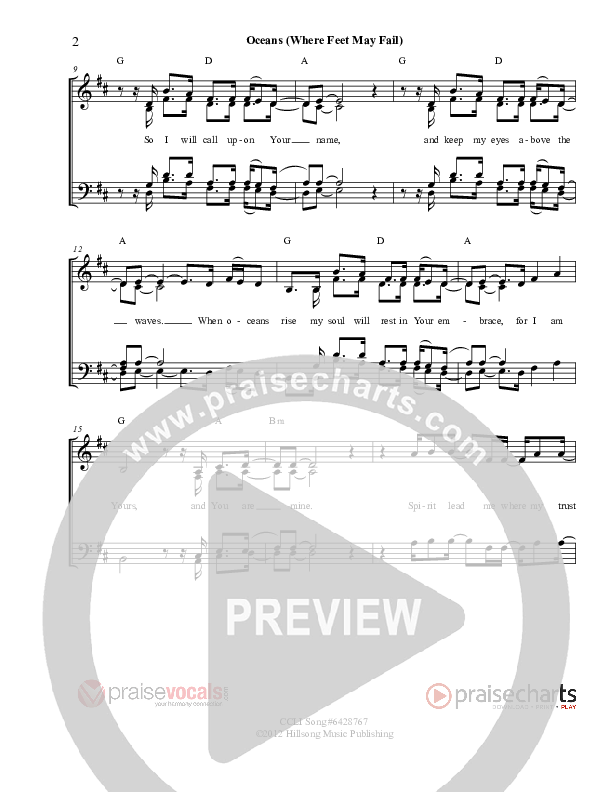 Oceans (Where Feet May Fail) Lead Sheet (SAT) (PraiseVocals)