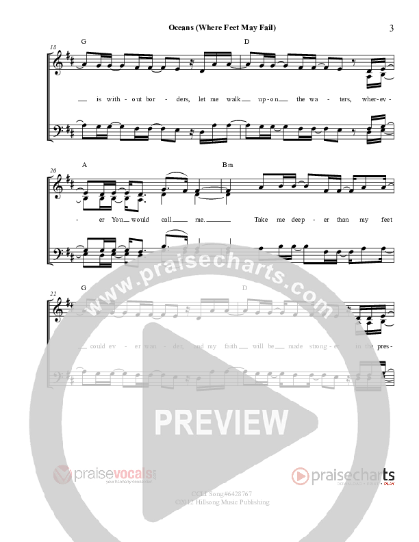 Oceans (Where Feet May Fail) Lead Sheet (SAT) (PraiseVocals)