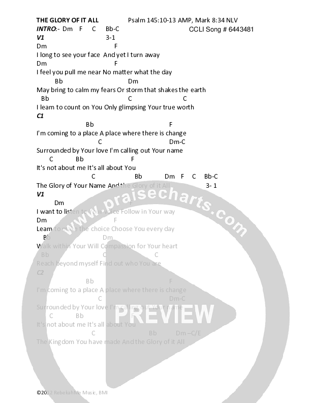 The Glory Of It All Chords & Lyrics (Rebekah Maddux El-Hakam)