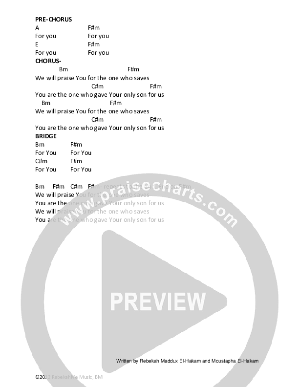 For You Chords & Lyrics (Rebekah Maddux El-Hakam)