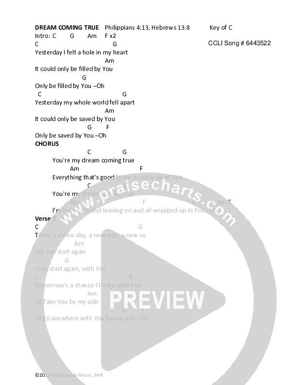 Dream Coming True Chords & Lyrics (Rebekah Maddux El-Hakam)