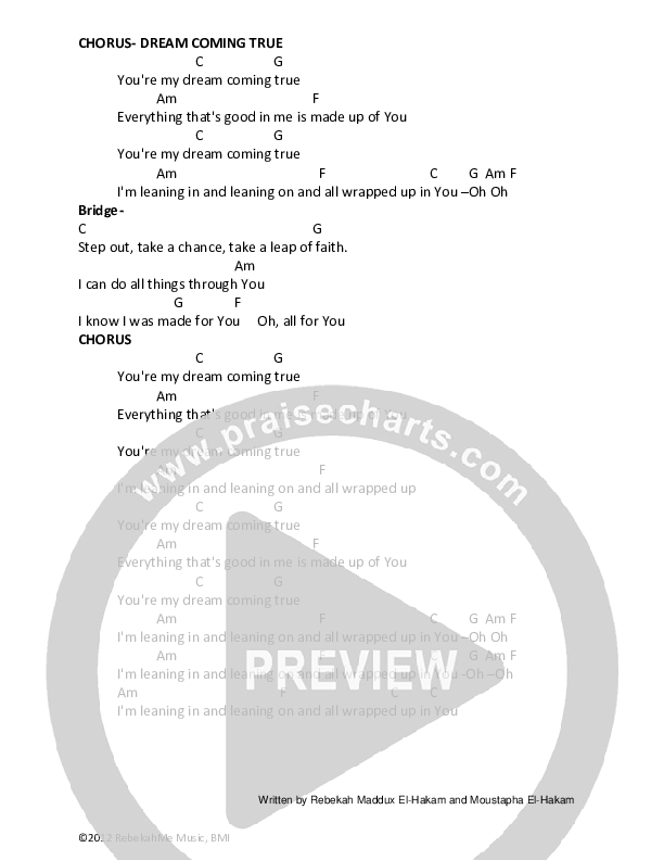 Dream Coming True Chords & Lyrics (Rebekah Maddux El-Hakam)