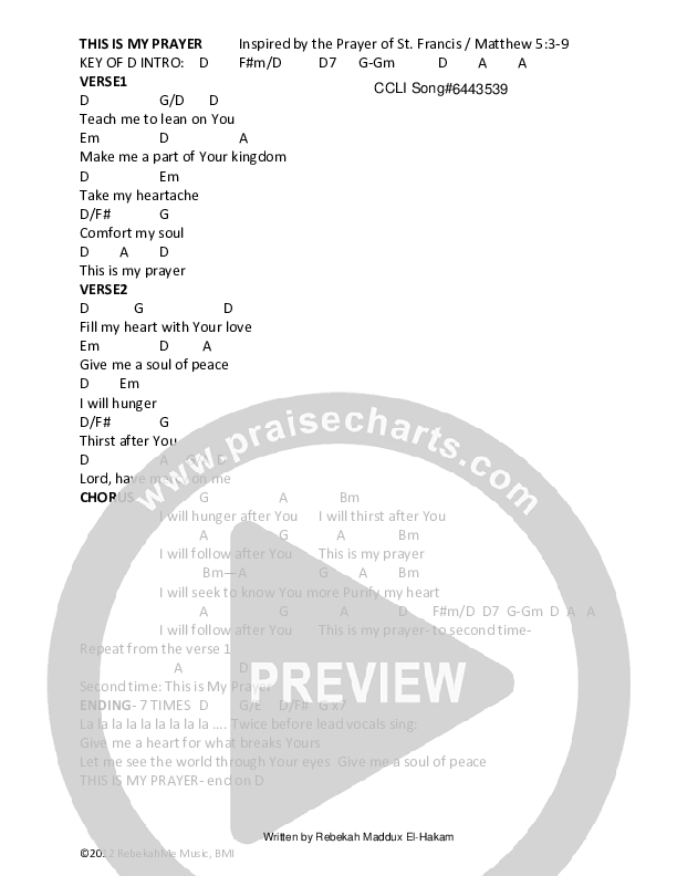 This Is My Prayer Chords & Lyrics (Rebekah Maddux El-Hakam)