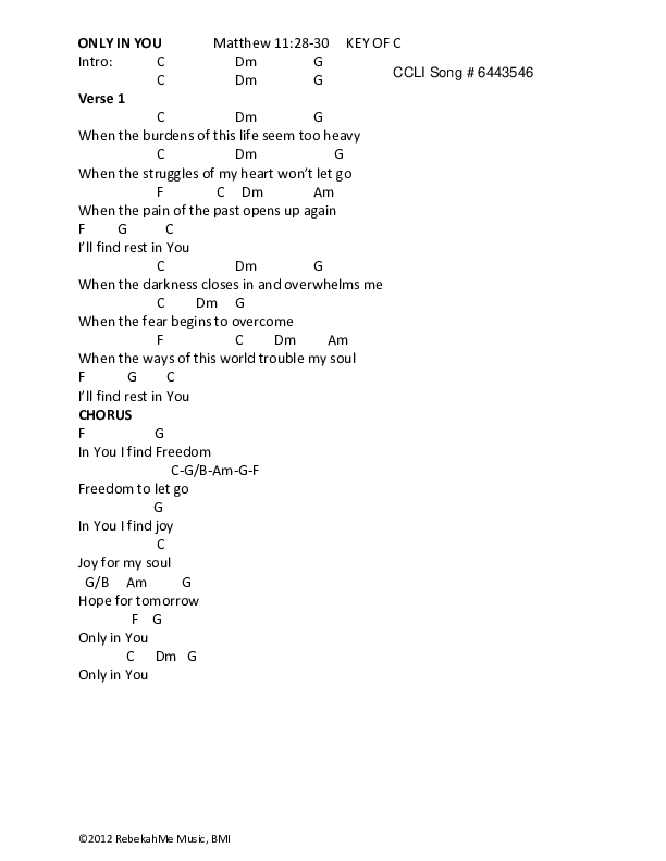Only In You Chords & Lyrics (Rebekah Maddux El-Hakam)