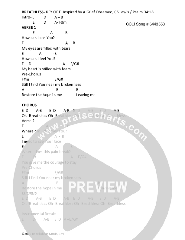 Breathless Chords & Lyrics (Rebekah Maddux El-Hakam)