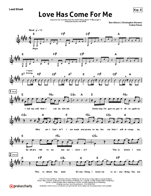 Love Has Come For Me Lead (SAT) (Colton Dixon)