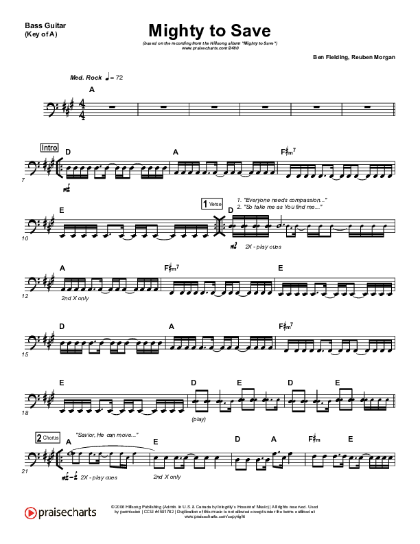 Mighty To Save Bass Guitar (Hillsong Worship)
