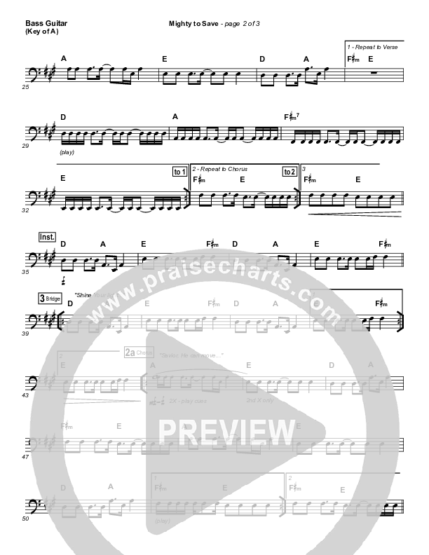 Mighty To Save Bass Guitar (Hillsong Worship)