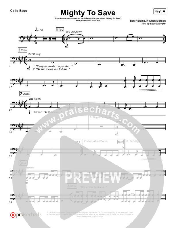 Mighty To Save Cello/Bass (Hillsong Worship)
