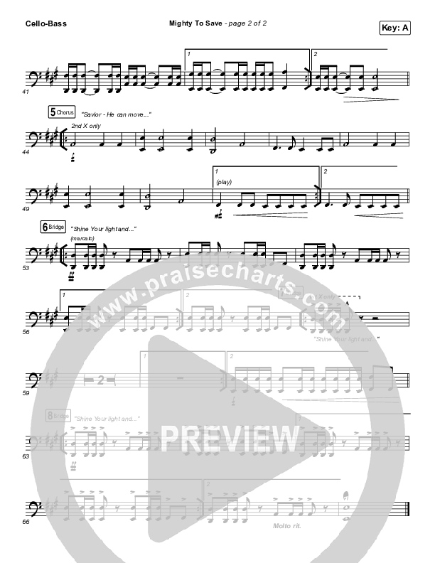 Mighty To Save Cello/Bass (Hillsong Worship)
