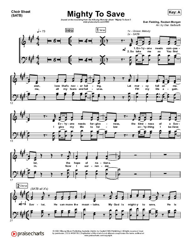 Mighty To Save Choir Sheet (SATB) (Hillsong Worship)