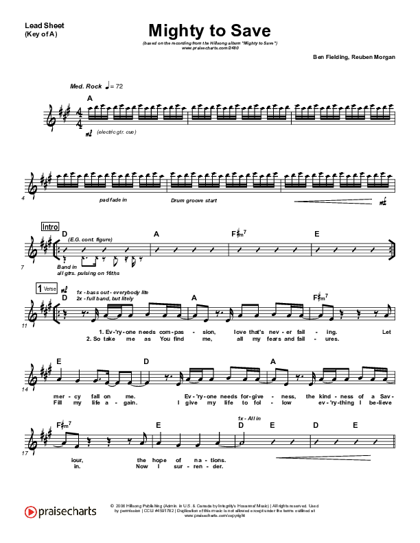 Mighty To Save Lead Sheet (Melody) (Hillsong Worship)