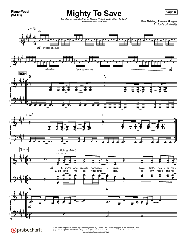 Mighty To Save Piano/Vocal (SATB) (Hillsong Worship)
