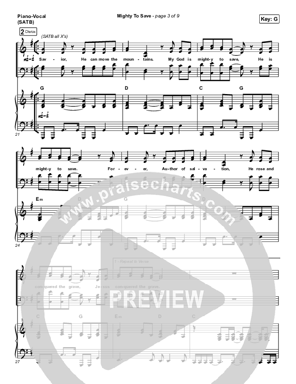 Mighty To Save Sheet Music PDF (Hillsong Worship) - PraiseCharts