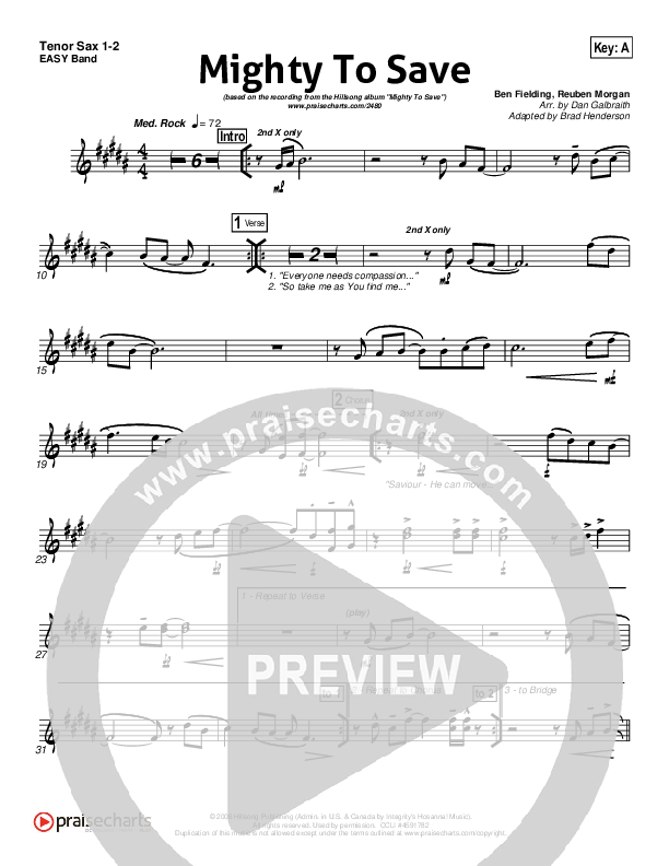 Mighty To Save Tenor Sax 1/2 (Hillsong Worship)