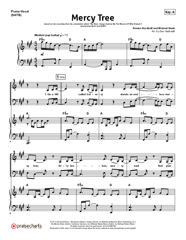 Mercy Tree Piano/Vocal (SATB) (Lacey Sturm)