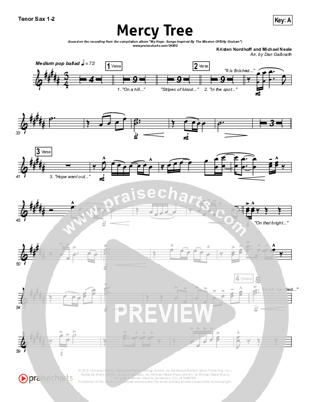 Mercy Tree Tenor Sax 1/2 (Lacey Sturm)