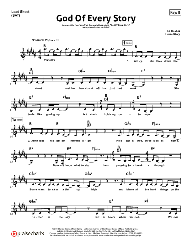 God Of Every Story Lead Sheet (SAT) (Laura Story)