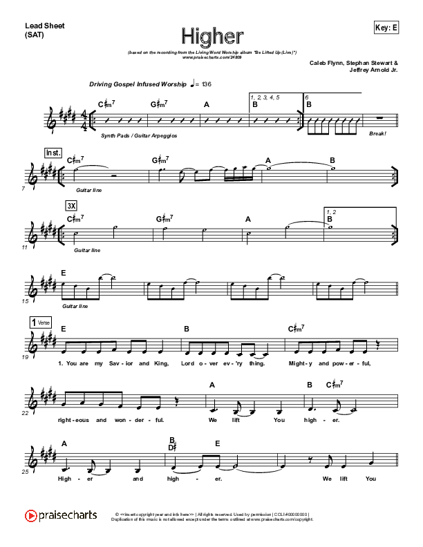 Higher Lead Sheet (SAT) (Living Word Worship)