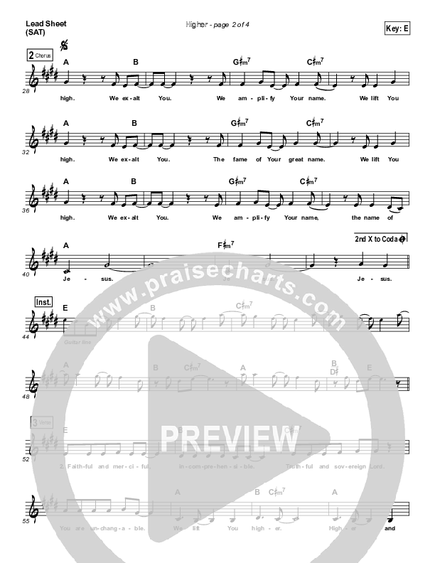 Higher Lead Sheet (SAT) (Living Word Worship)