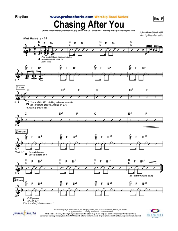 Chasing After You Rhythm Chart (Bethany Music / Jonathan Stockstill)