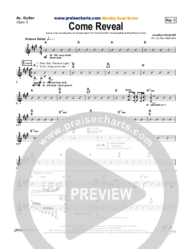 Come Reveal Rhythm Chart (Bethany Music / Jonathan Stockstill)