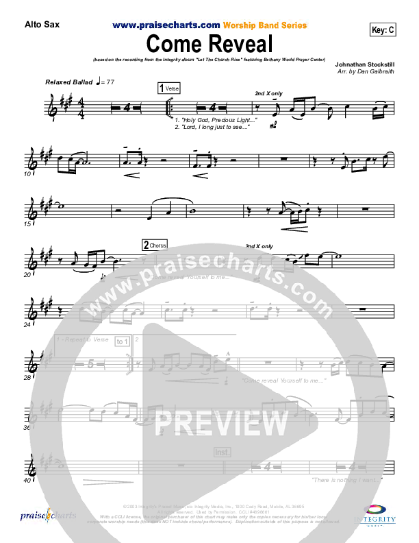 Come Reveal Alto Sax (Bethany Music / Jonathan Stockstill)