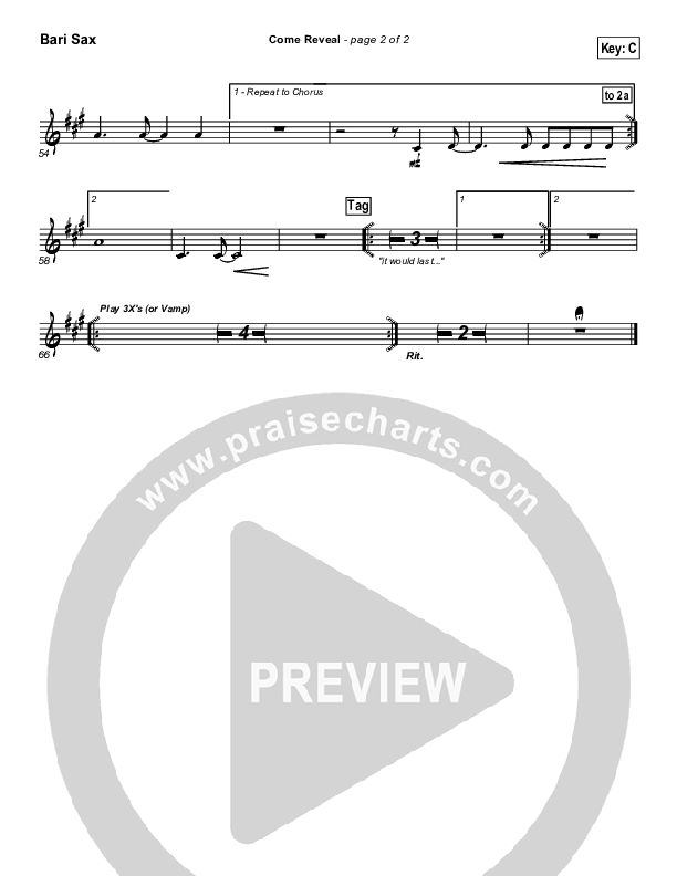 Come Reveal Bari Sax (Bethany Music / Jonathan Stockstill)