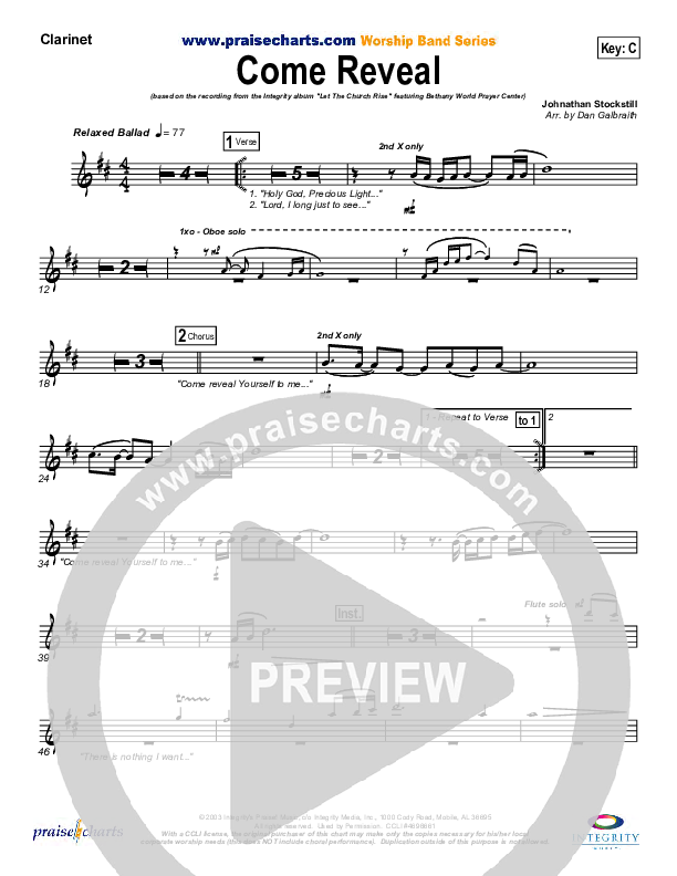 Come Reveal Clarinet (Bethany Music / Jonathan Stockstill)