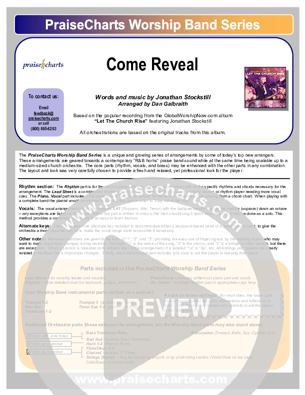 Come Reveal Cover Sheet (Bethany Music / Jonathan Stockstill)