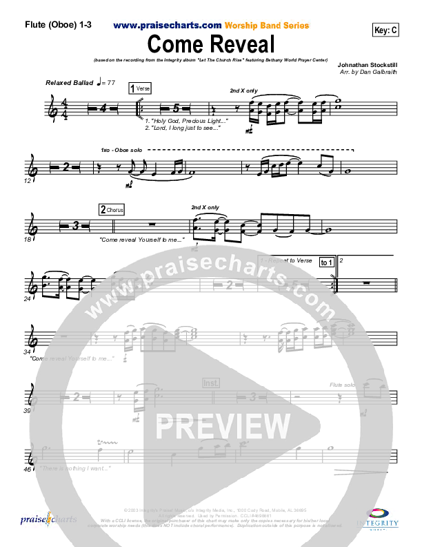 Come Reveal Flute/Oboe 1/2/3 (Bethany Music / Jonathan Stockstill)