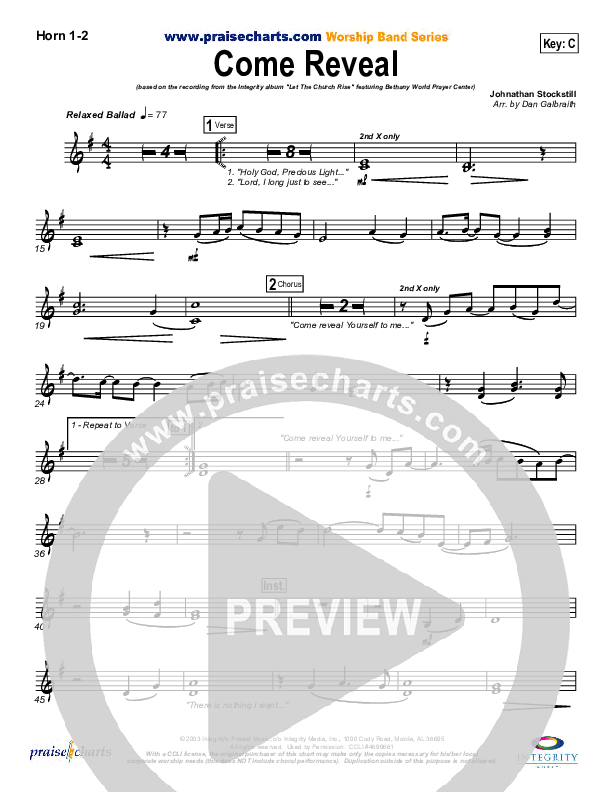Come Reveal French Horn 1/2 (Bethany Music / Jonathan Stockstill)