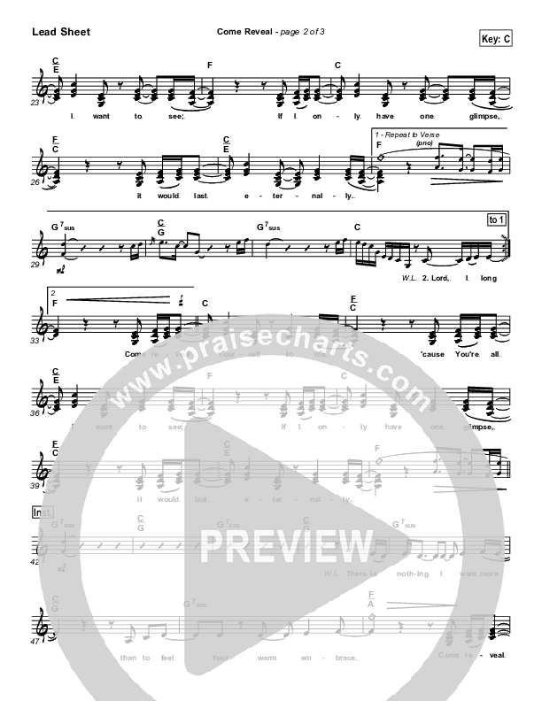 Come Reveal Lead Sheet (Bethany Music / Jonathan Stockstill)