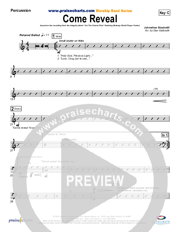 Come Reveal Percussion (Bethany Music / Jonathan Stockstill)