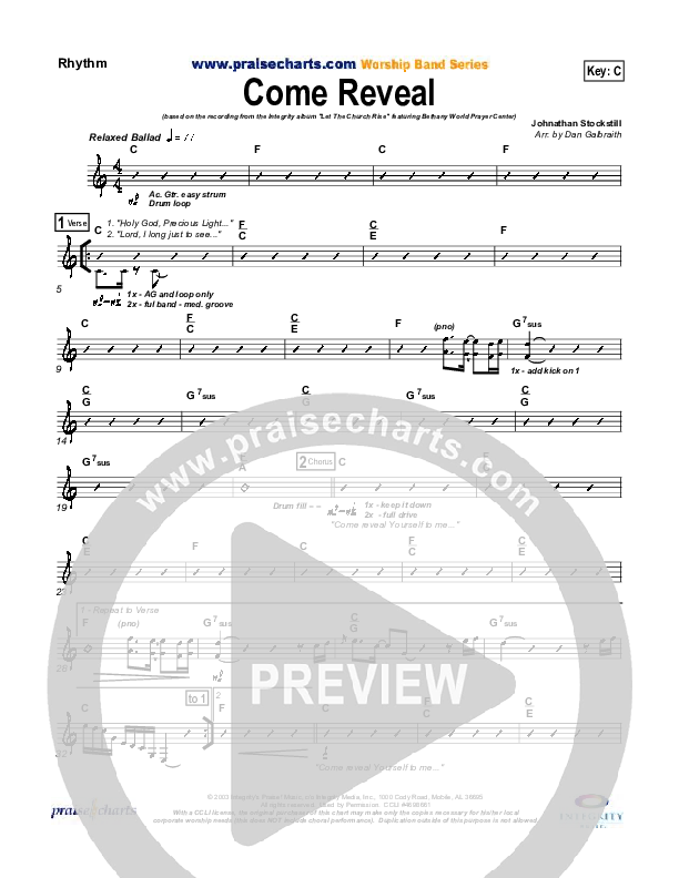 Come Reveal Rhythm Chart (Bethany Music / Jonathan Stockstill)